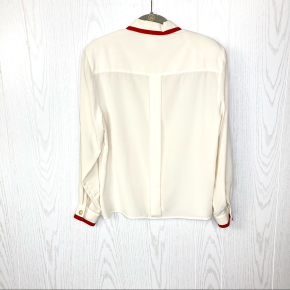 Vintage Collared Button Up Shirt Off-White with Red Accents Size 10 - Picture 5 of 10